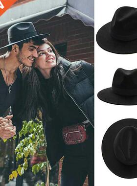 Free shipping black fedora hat unisex wide brim jazz top hat