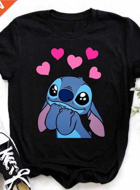 Kawaii Disney Lilo Stitch T Shirt Women Summer Tops Cartoon