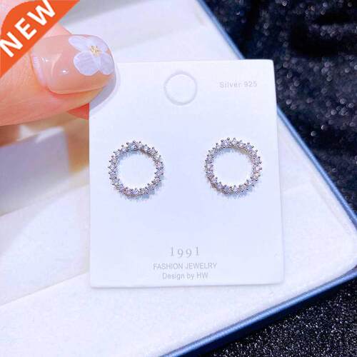 cate Simple Design Cubic Zirconia Paved Round Stud Earrings