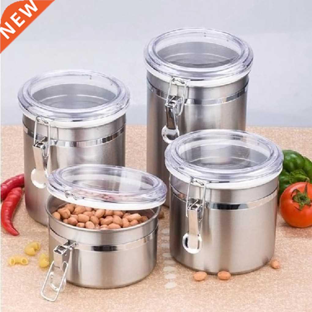 4pcs Stainless Steel Seal Pot Beans Food Storage Jar with