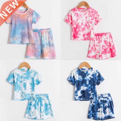Toddler Girls Summer Short Sleeve Clothes Set Colorful Tie D