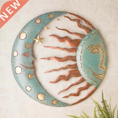 1PCS Metal Sun Moon Wall Hanging Sculpture Moon Face Iron