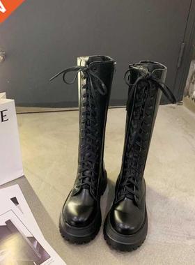 Botas de moto con cu?a para mujer, zapatos planos con plataf