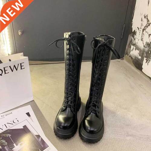Botas de moto con cu?a para mujer, zapatos planos con plataf