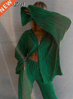 TiulZial Pleated Y2K High Waist Straight Pants Women Summer