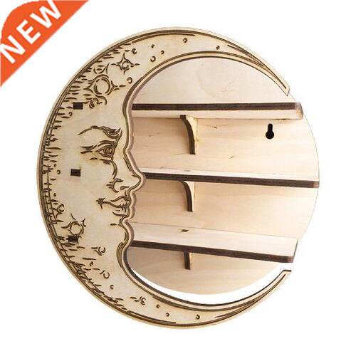 New Boho Style Wooden Moon Shelf Wall Decor Crystal Display