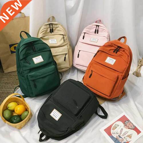 New Casual Solid Color Nylon Women Backpack Student School B