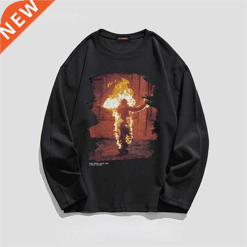 American retro flame print cotton long sleeved men and women