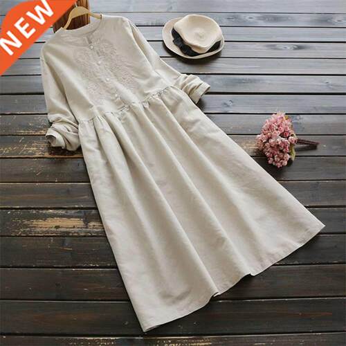 2022 Autumn Embroidery Long Shirt Dress ZANZEA Vintage Casua