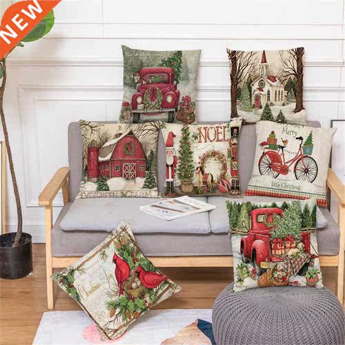 Christmas Linen Cushion Cover Merry Christmas Decor Home