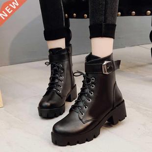 Fashion Leather Boots Woman shoes Winter Warm Lace-up Ankle