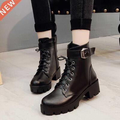 Fashion Leather Boots Woman shoes Winter Warm Lace-up Ankle