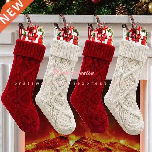 4pcs Christmas Stockings 18 Inches Large Size Cable Knitted