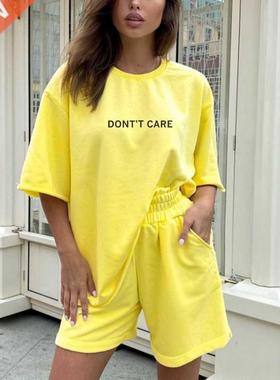 Letter Print Women's Tracksuit Suit Sportswear Women T-shirt