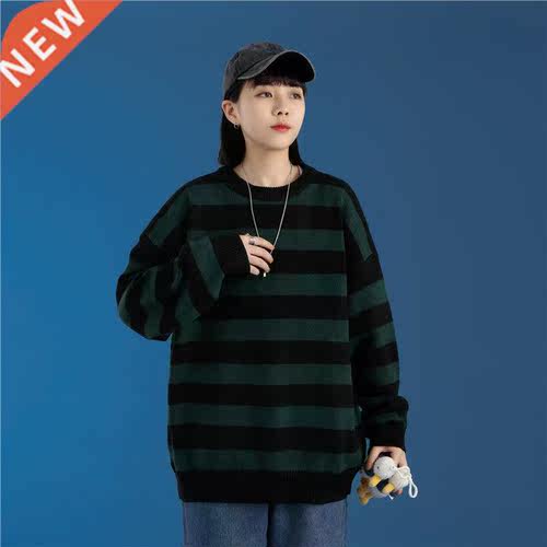 Fashion Green And Black Stripe Knitted Sweater Men And Women