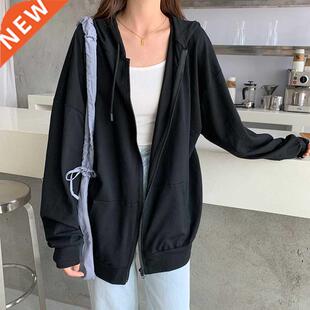 Vintage Pockets Black Zip Up fashion oversize Sweatshirt Win