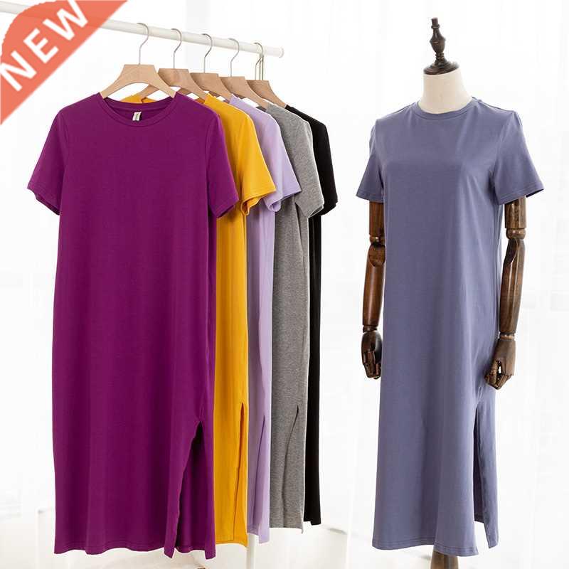Casual 94% Cotton Summer Women's Dresses Solid Short图片