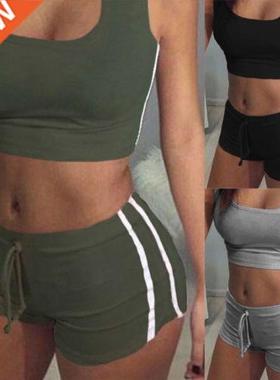 UK Womens Sleeveless Crop Top orts Tracksuit Set 2018 Sum