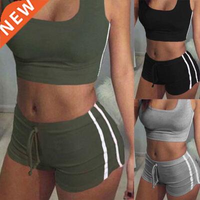 UK Womens Sleeveless Crop Top orts Tracksuit Set 2018 Sum
