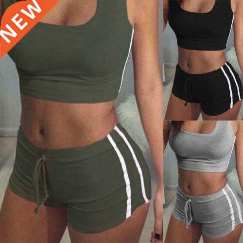 UK Womens Sleeveless Crop Top orts Tracksuit Set 2018 Sum