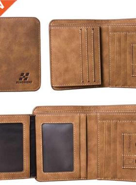 New Men's Wallet Short Frosted Leather Wallet Retro Three Fo