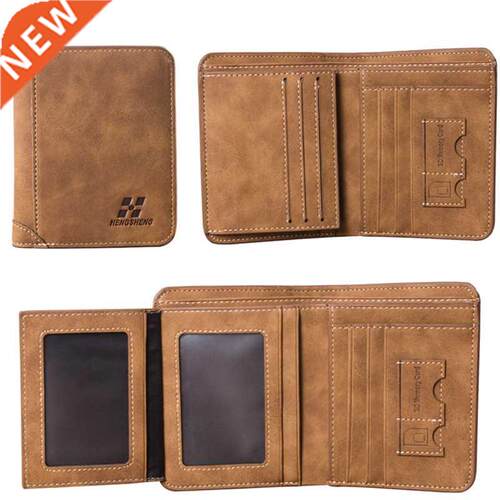 New Men's Wallet Short Frosted Leather Wallet Retro Three Fo