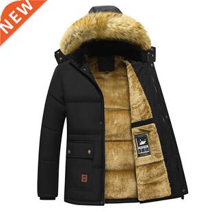 Thick Warm Winter Parka Men Fleece Hooded Men Winter Jacket