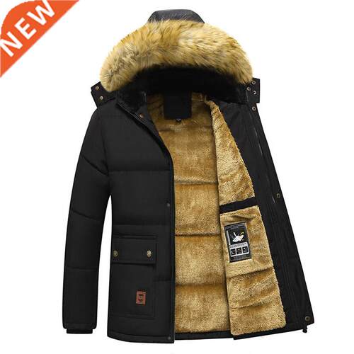 Thick Warm Winter Parka Men Fleece Hooded Men Winter Jacket