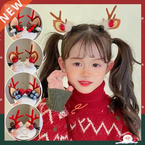 2Pcs Korean Christmas Hair Clips Cute Deer Ear Hairpin for W