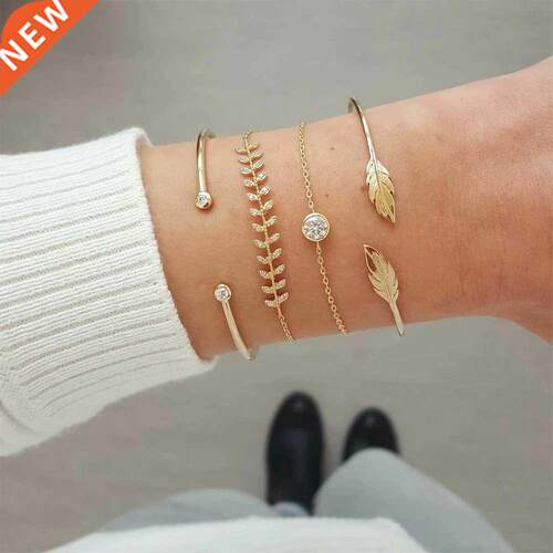 FNIO 4Pcs/Set Geometric Crystal Charm Bracelets for Women Le