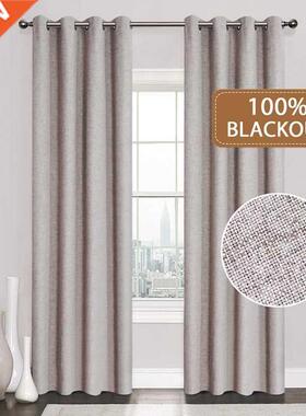 Linen 100% Blackout Curtains For Kitchen Bedroom Window reat