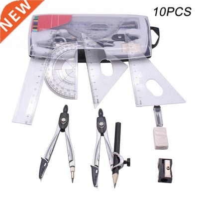10pcs set Plastic+metal Geometry Protractor Drawing School E