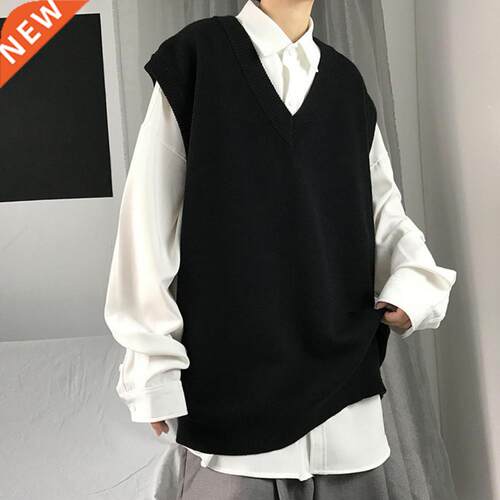 Men Sweater Vest V Neck Solid Color Sleeveless All Match Spr