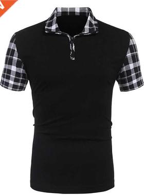 Summer New Men's Casual Stritching Short Sleeve Polo Shirt B