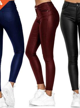 Leather Casual Pants Small Feet Pants Women Warm Trousers Se
