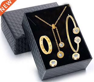 Crystal Zircon Necklace Earring Bracelet Ring Set For Women