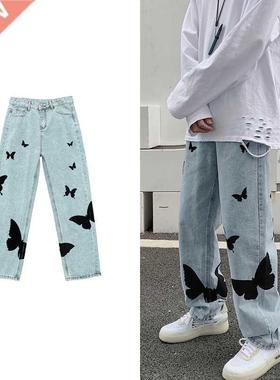 2021 Butterfly print Jeans for Men Pants Loose Baggy Jeans C