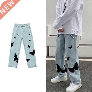 2021 Butterfly print Jeans for Men Pants Loose Baggy Jeans C