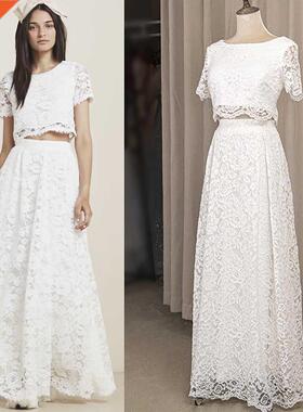 Crop Top Lace Church Wedding Dresses Two Pieces Scoop Bridal