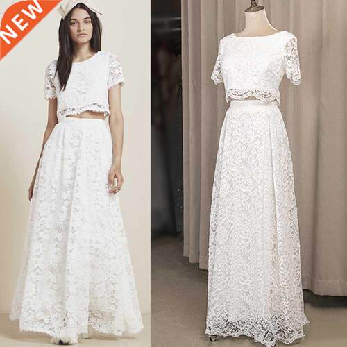 Crop Top Lace Church Wedding Dresses Two Pieces Scoop Bridal