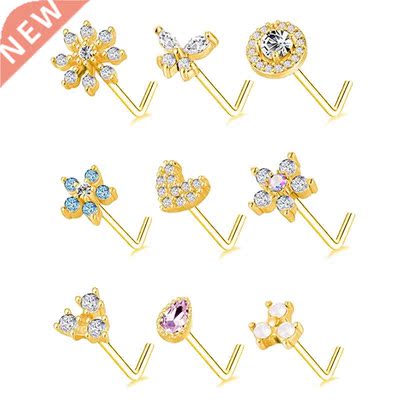 20G Nose Stud L Shape Nose Ring Cubic Zircon Butterfly Nose