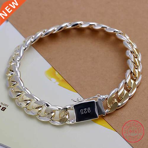 Men's Jewelry Bracelet Pulseras Silver Color 10mm Width 20cm
