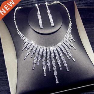 FYUAN Shine Geometric Rhinestone Necklace Earrings For Women