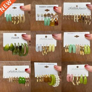 Fashion Leopard Acrylic Hoop Earrings Set For Women Geometir