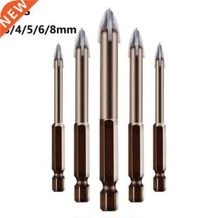 5Pcs Cross Hex Shank Tile Drill Bits Set 3/4/5/6/8mm Carbide