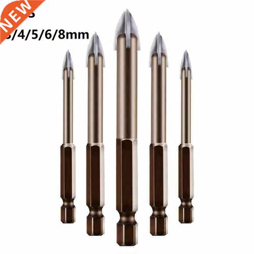 5Pcs Cross Hex Shank Tile Drill Bits Set 3/4/5/6/8mm Carbide
