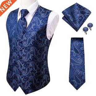 Hi-Tie 20 Color Silk Men's Vests and Tie Business Formal Dre