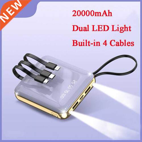 Built in 4 Cables Power Bank 20000mAh Mirror Screen LED Dig