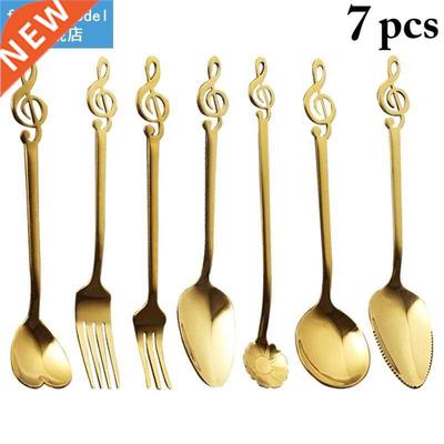 7Pcs Dessert Tableware Stainless Steel Coffee Spoon Fruit Fo