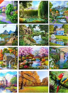 DIY 5D Diamond Painting Villa Scenery Full Round Resin Mosai